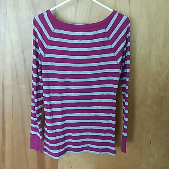Old Navy Deep Magenta Pink Striped Thermal Long - Picture 3 of 4
